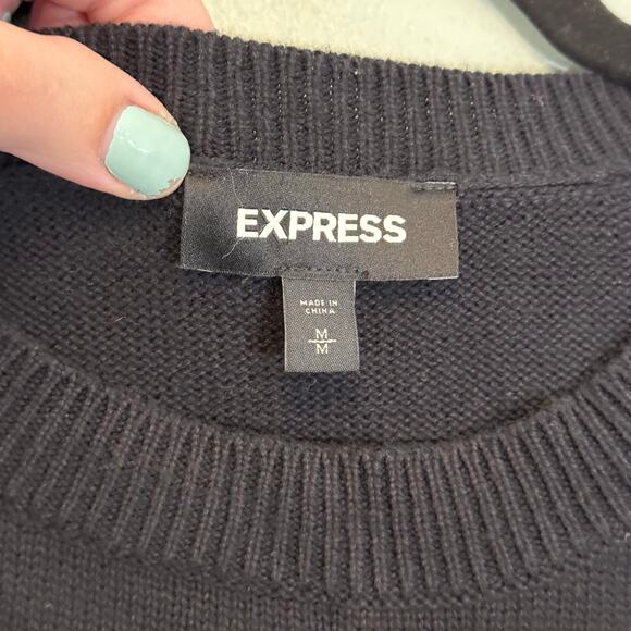 Express Crop Sweater Top Women M Knit Leopard Long Sleeves Pullover Black White - Picture 4 of 9